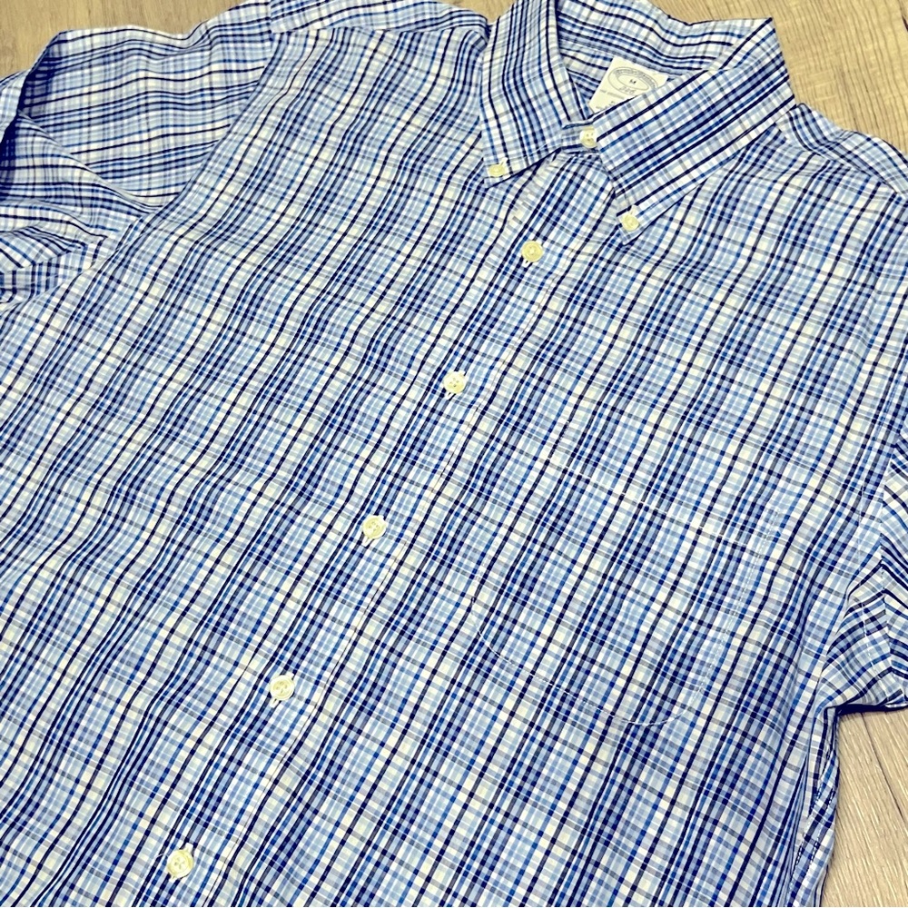 EUC Medium Plaid Blue Brooks Brothers Button Down Shirt 100% cotton size M 006